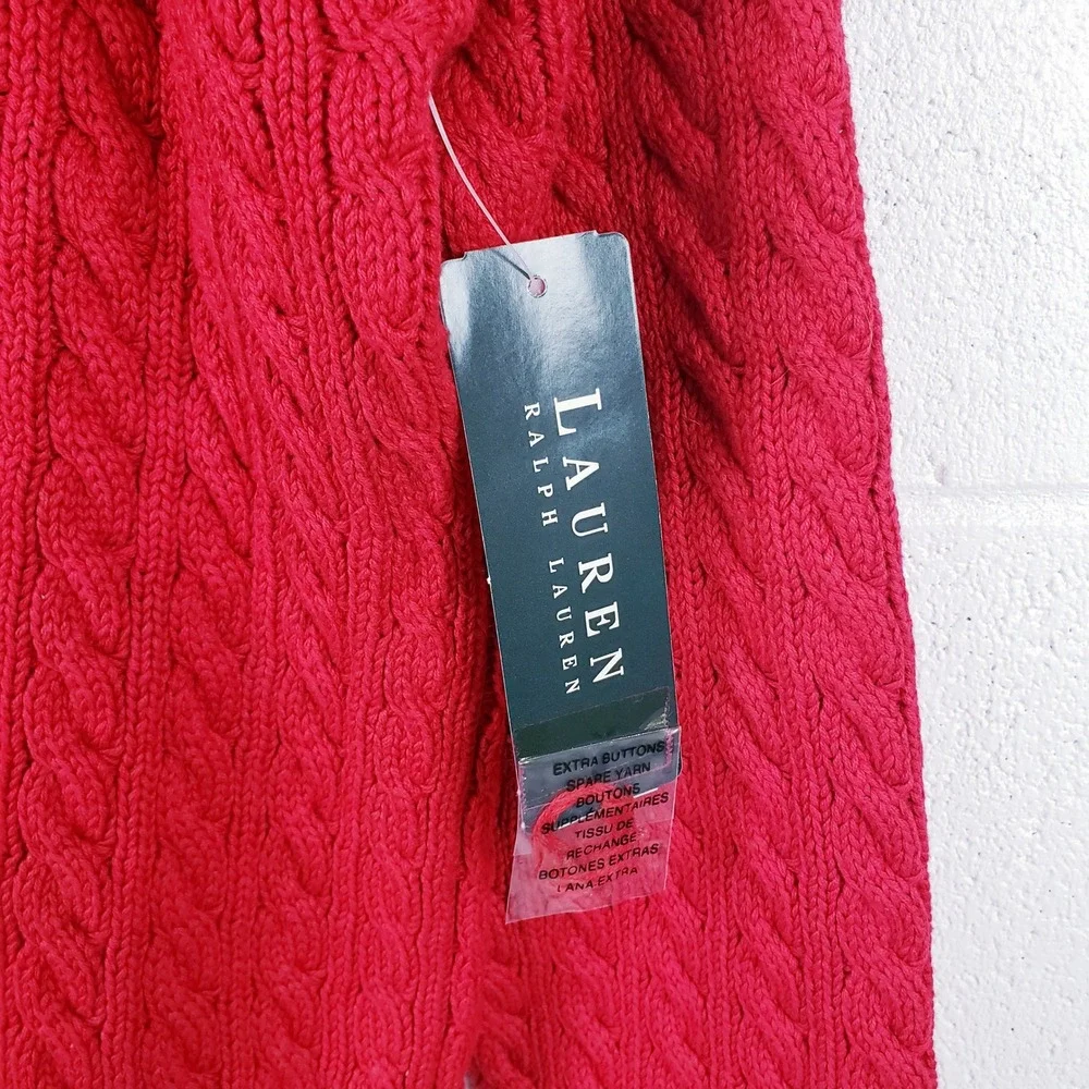 Lauren Ralph Lauren Sweater Red Cable Knit Crest Logo Cotton Womens‎ Size Large